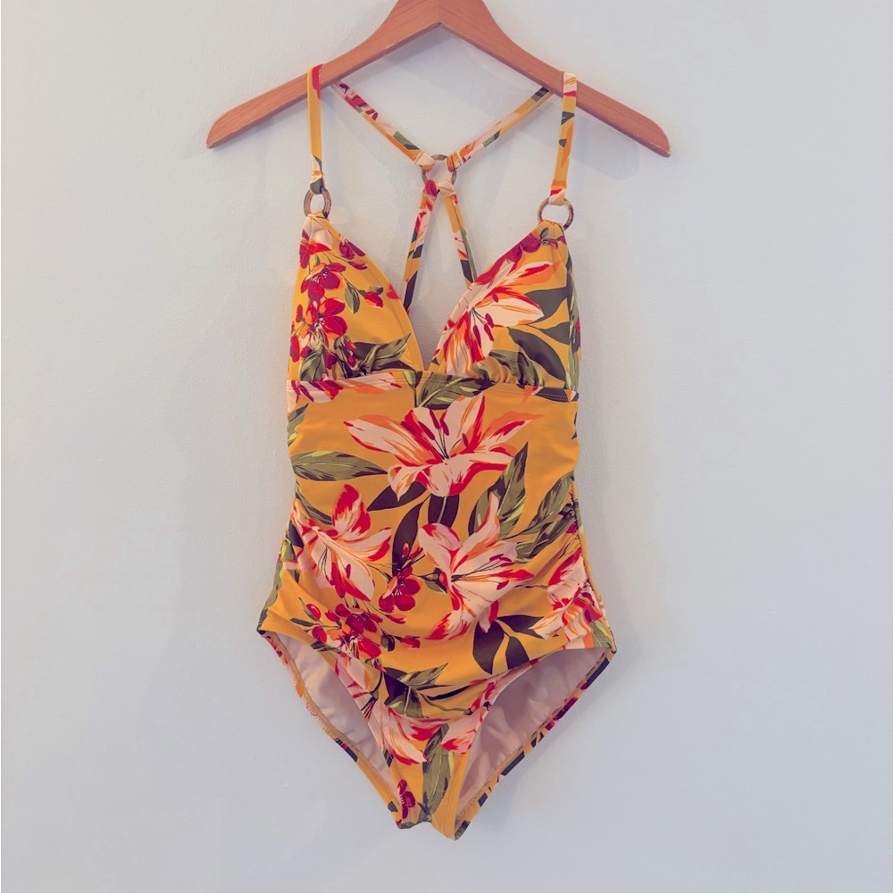 Kona Sol Yellow Floral Swimsuit
